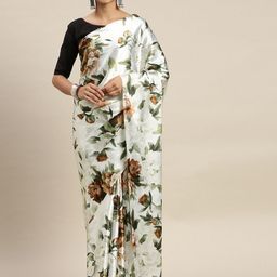 AVANSHEE White & Green Floral Satin Saree-image-74