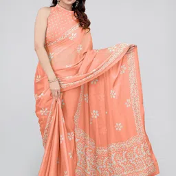 MIRCHI FASHION Orange & White Batik Printed Block Print Saree-picture-12
