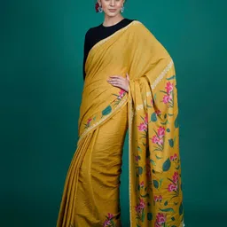 BUTA BUTI Mustard & Pink Pure Cotton Saree-image-28