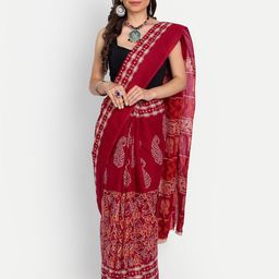 BUTA BUTI Red & White Ethnic Motifs Pure Cotton Saree-image-88