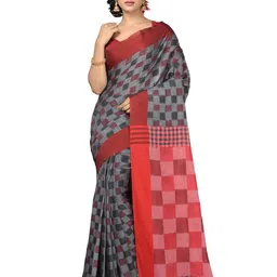 Crochetin Woven Design Checked Pure Cotton Saree-19