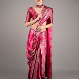 ODETTE Geometric Printed Satin Saree-44