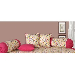 SHADES of LIFE Set Of 6 Pink & Beige Floral Printed Cotton Diwan Set-6