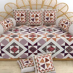 LIVING ROOTS White 6 Pieces Printed Pure Cotton Diwan Set-image-76