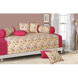 SHADES of LIFE Pink & Blue Floral 8-Pcs Cotton Bedsheet With Bolster & Cushion Covers-55