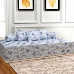 ROMEE Set Of 6 Grey & Blue Printed Bedsheet With Bolster & Cushion Covers-image-25