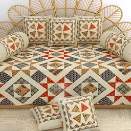 LIVING ROOTS Green & Beige 8 Pieces Printed Pure Cotton Diwan Set-picture-18