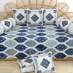 LIVING ROOTS 8 Pieces Blue Printed Pure Cotton Diwan Set-image-82