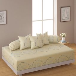 SWAYAM 6 Pcs Yellow & Grey Printed Premium Pure Cotton 210TC Diwan Set-14