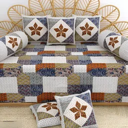 LIVING ROOTS Blue & White 8 Pieces Printed Pure Cotton Diwan Set-image-89