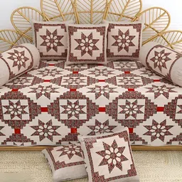 LIVING ROOTS Beige & Brown 8 Pieces Printed Pure Cotton Diwan Set-image-93