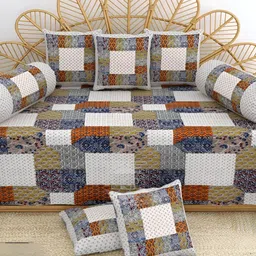 LIVING ROOTS Blue & White 8 Pieces Printed Pure Cotton Diwan Set-image-96