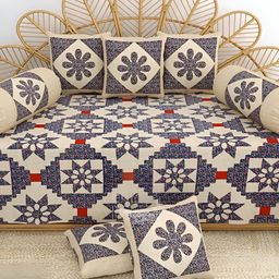 LIVING ROOTS Beige & Grey 8 Pieces Printed Pure Cotton Diwan Set-22