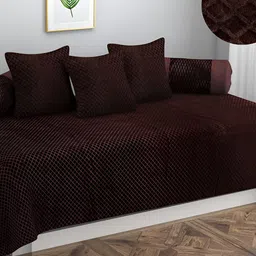 ZESTURE Coffee Brown 6 Pieces Self Design Diwan Set-image-15