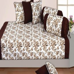 SHADES of LIFE Brown & White 8 Pcs Floral Printed Cotton Diwan Set-54