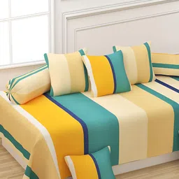 hargunz Yellow 8 Pieces Striped Printed Bedsheet With Bolster Covers & Cushion Covers-5