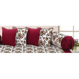 SHADES of LIFE Set Of 6 Maroon Printed Diwan Set With Bolsters & Cushions-16