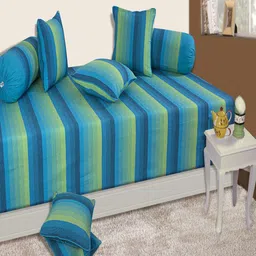 SHADES of LIFE Blue 8 Pieces Striped Cotton Diwan Set-36