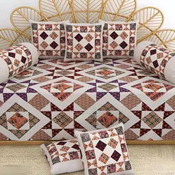 LIVING ROOTS White & Yellow 8 Pieces Printed Pure Cotton Diwan Set-image-75
