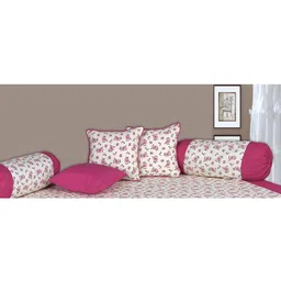 SHADES of LIFE 6 Pcs Pink Floral Printed Diwan Set-49