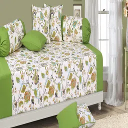 SHADES of LIFE 8 Pcs Green & White Floral Printed Cotton Diwan-19