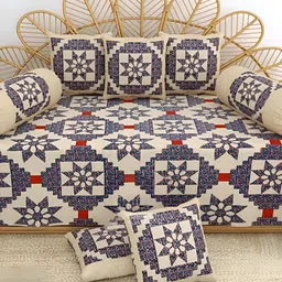 LIVING ROOTS Blue & Beige 8 Pieces Printed Pure Cotton Diwan Set-picture-24