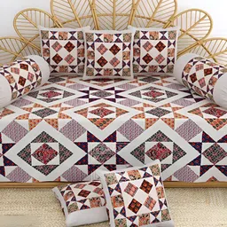 LIVING ROOTS White & Blue 8 Pieces Printed Pure Cotton Diwan Set-image-90