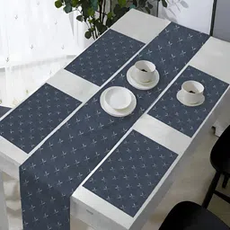 OASIS Blue & White 5 Pieces Printed Cotton Table Mats with Runner-31