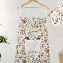 Texstylers Orange 2 Pieces Floral Cotton Apron With Gloves Kitchen Linen Set-image-82