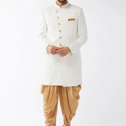 VASTRAMAY Mandarin Collar Jute Cotton Slim-Fit Sherwani Set-picture-53