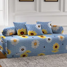 Arrabi Grey & Blue 6 Pieces Floral-Printed Diwan Set-93