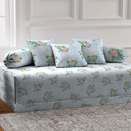 Arrabi Grey & Pink 6 Pieces Floral Printed Diwan Set-94