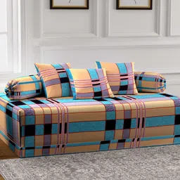 KLOTTHE Set Of 6 Blue Striped Printed Diwan Set-1