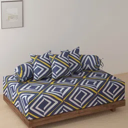 KLOTTHE Pack Of 6Grey & Blue Printed Diwan Set-50