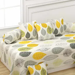 Bajo's Yellow & Off White 8 Pieces Floral Printed Cotton Diwan Set-12