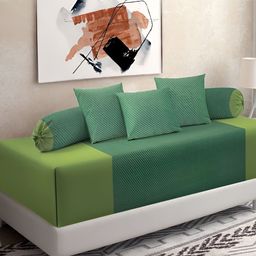 KLOTTHE Green 6 Pieces Striped Woven-Design Pure Cotton Diwan Set-21