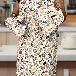 MAATIR DESIGNS  White & Blue 3Pieces Printed Apron Set-picture-58
