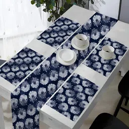 OASIS Blue & White 5 Pieces Printed Cotton Table Mats with Runner-image-95