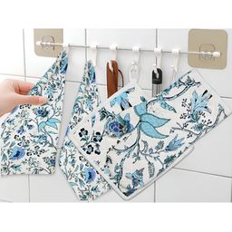 Texstylers White & Blue 4 Pieces Printed Cotton Kitchen Linen Sets-12
