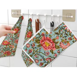 Texstylers Red 4 Pieces Printed Cotton Kitchen Linen Sets-picture-7