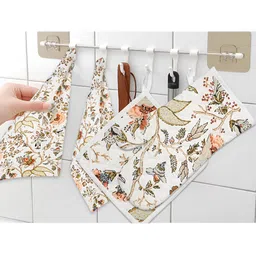 Texstylers Orange 4 Pieces Printed Cotton Kitchen Linen Sets-15