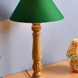 Homesake Brown & Green Classic Victorian Natural Wood Table Lamp With Shade-15