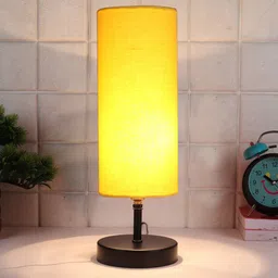 Devansh Yellow Textured Iron Table Lamps With Cotton Shade-1