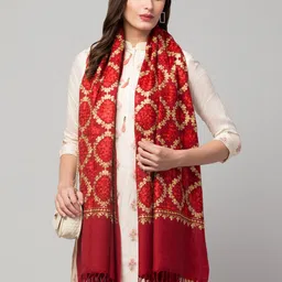 Tweedle Women Red Embroidered Pure Woolen Shawl-30