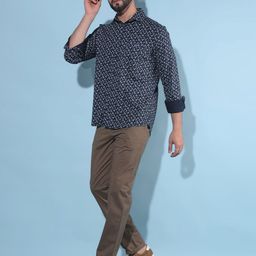Crimsoune Club Classic Floral Printed Spread Collar Cotton Curved Slim Fit Casual Shirt-image-94