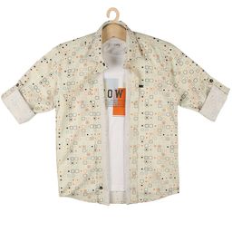 CAVIO Boys Beige Printed Casual Shirt-image-1
