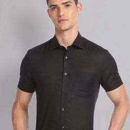 AD By Arvind Spread Collar Short Sleeves Linen Formal Shirt-image-23