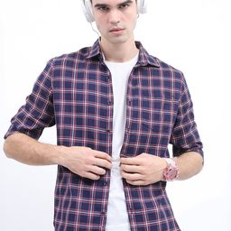 HIGHLANDER Men Slim Fit Tartan Checked Casual Cotton Shirt-picture-0