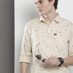 The Indian Garage Co Men Cream-Coloured Printed Casual Cotton Shirt-picture-5
