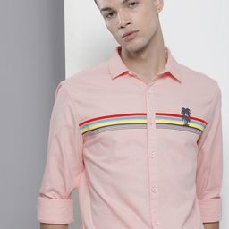 The Indian Garage Co Men Pink Horizontal Stripes Casual Cotton Shirt-picture-25